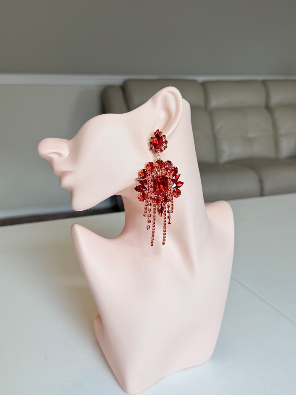 Red Crystal Statement Drop Earrings